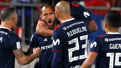 Lucas Aveldaño celebrando su único tanto en la Universidad de Chile.