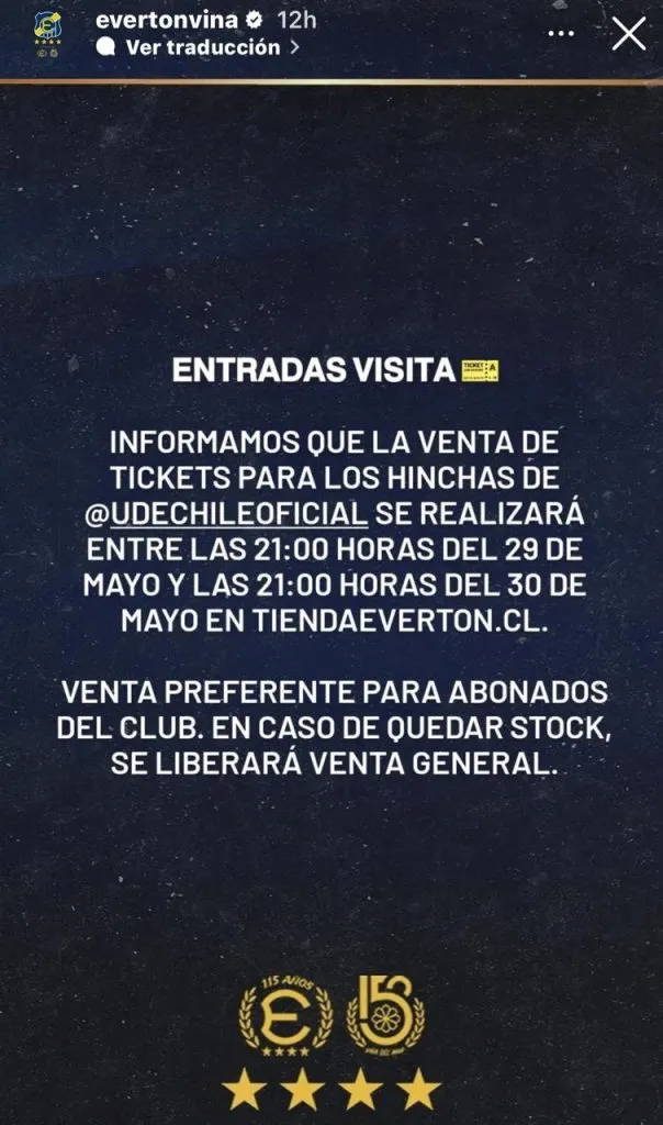 La información que entregó el cuadro de Everton (Instagram)