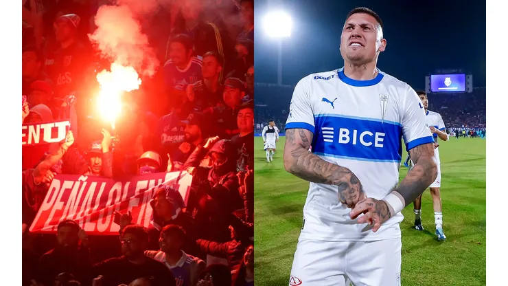 El árbitro del clásico universitario Cristian Garay consignó encendido de bengalas en el sector norte y lanzamiento de objetos a la cancha desde la Tribuna Pacífico a la banca de la UC en el Estadio Nacional. También se mencionaron los vulgares gestos de Nicolás Castillo hacia los hinchas azules. (Foto: Photosport)