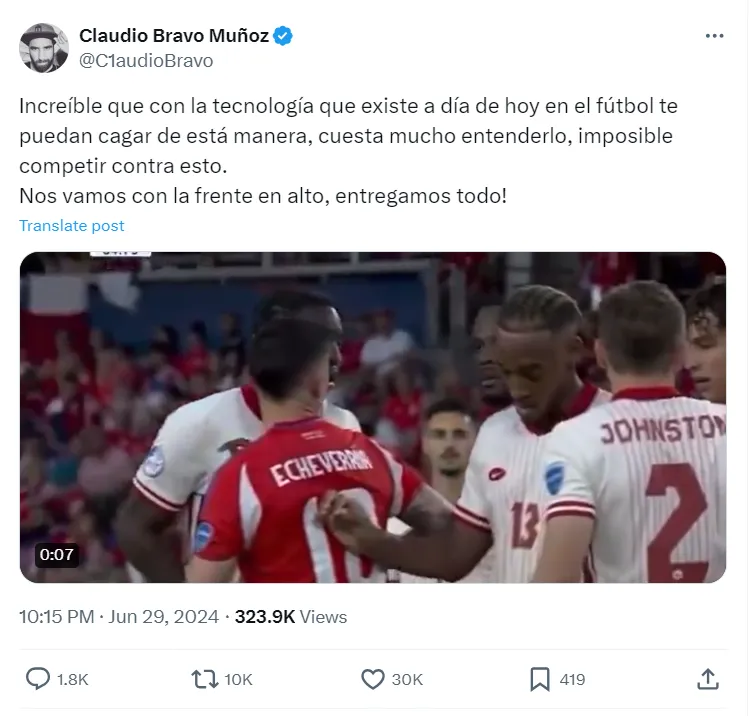 Claudio Bravo estalla contra el arbitraje.