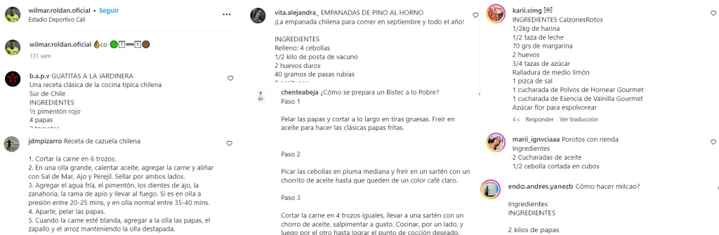 Algunas de las recetas que le publicaron a Wilmar Roldán.