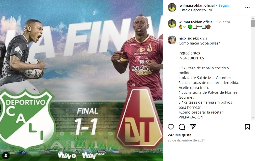 Hinchas chilenos publicaron multiples recetas a Wilmar Roldán.