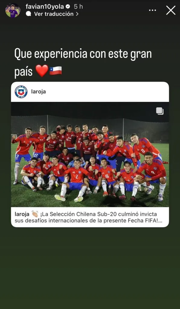 Captura de la historia de Instagram de Favián Loyola.
