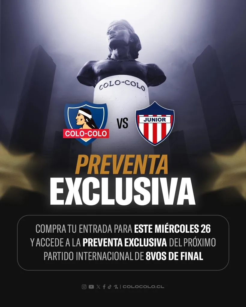 La preventa de entradas para Colo Colo vs Junior de Barranquilla. (Foto: @ColoColo)