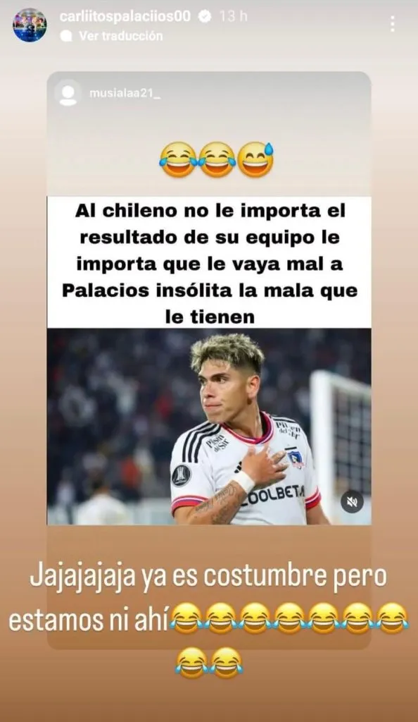 Captura historia de Instagram de Carlos Palacios.
