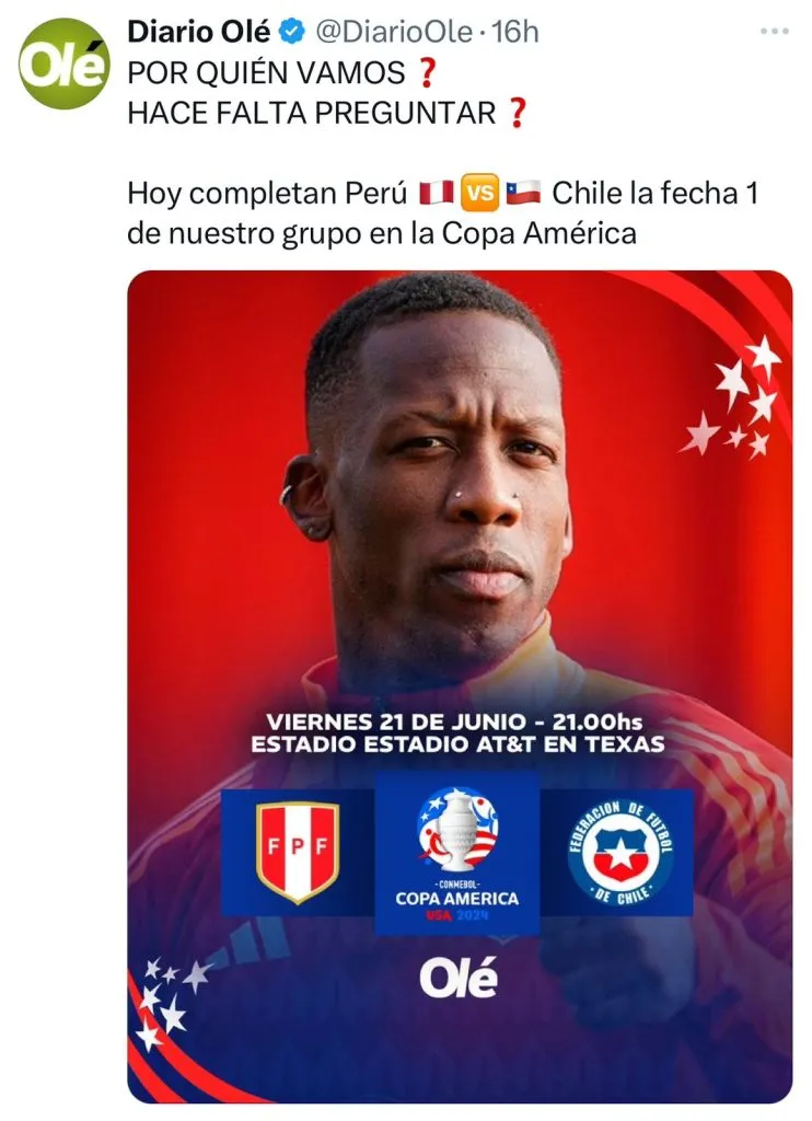 Captura del posteo en X del diario Olé.