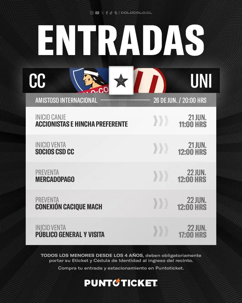 Venta de entradas para Colo Colo vs Universitario. (Foto: @ColoColo)