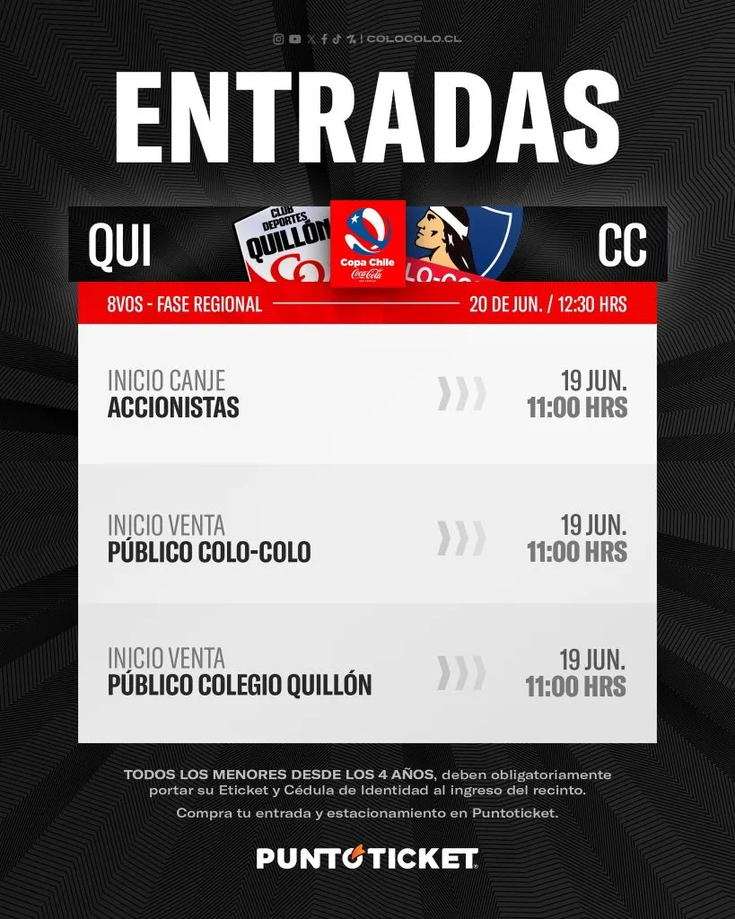 Entradas para Colo Colo vs Deportes Quillón por la Copa Chile. (Foto: @ColoColo)