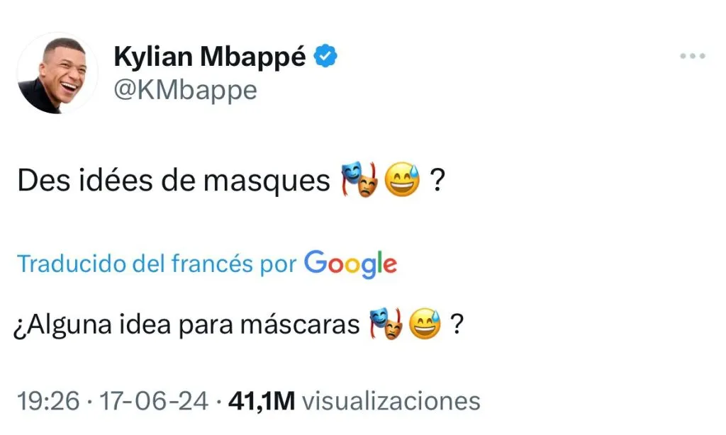 Captura del posteo en X de Kylian Mbappé.