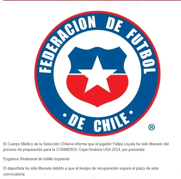 El comunicado que da cuenta de la lesión de Loyola (Captura)