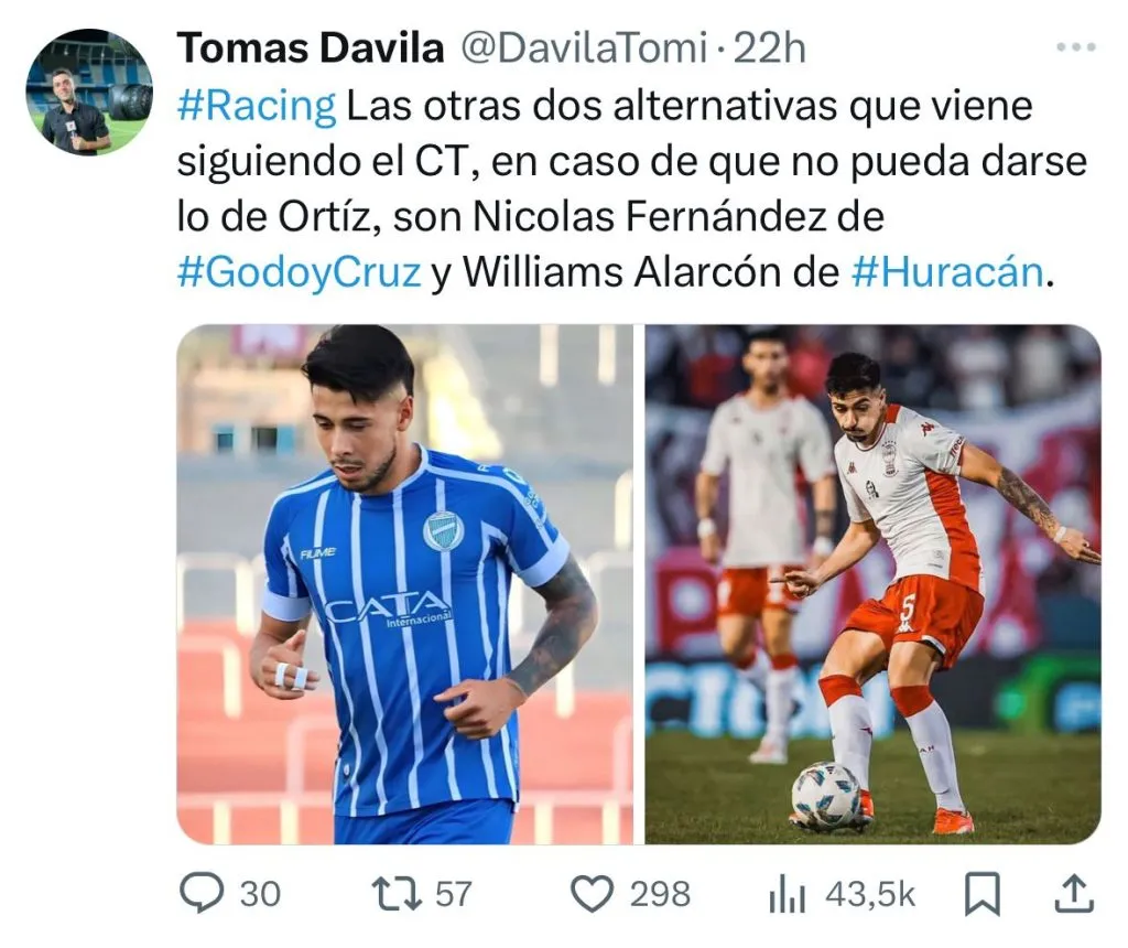 Captura de la publicación en X del periodista argentino Tomás Dávila.