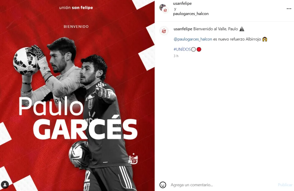 Paulo Garcés es nuevo arquero de U-nión San Felipe. (Foto: Unión San Felipe)