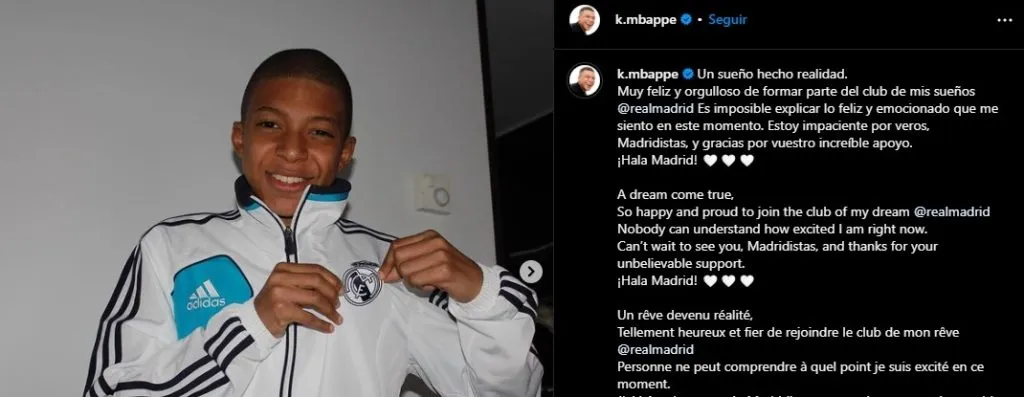 El propio Mbappé emocionado por su llegada al Real Madrid (Instagram)