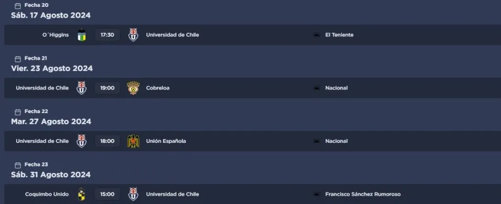 Estos serán los partidos de la U (Captura)