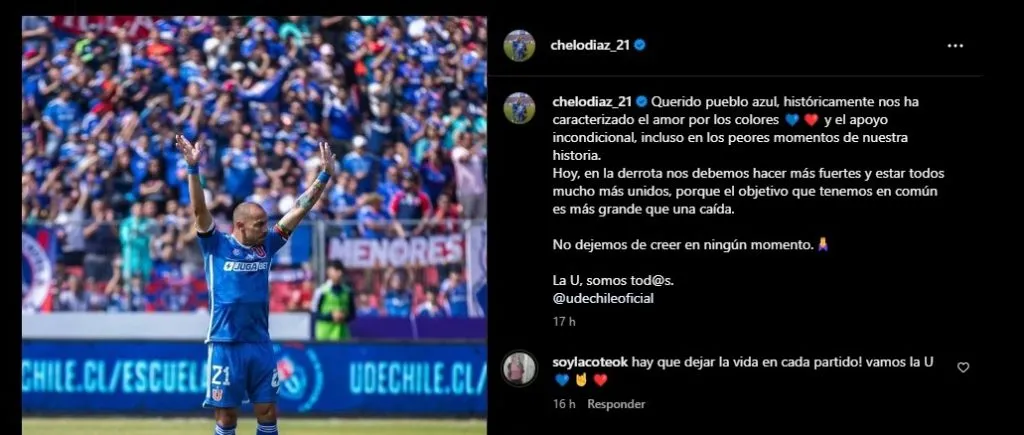 Díaz y su publicación (Instagram)