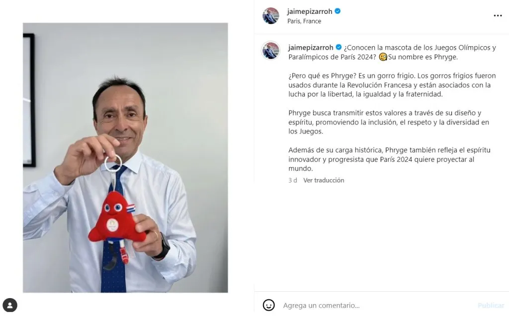 Jaime Pizarro presenta a la mascota de París 2024, Phryge.