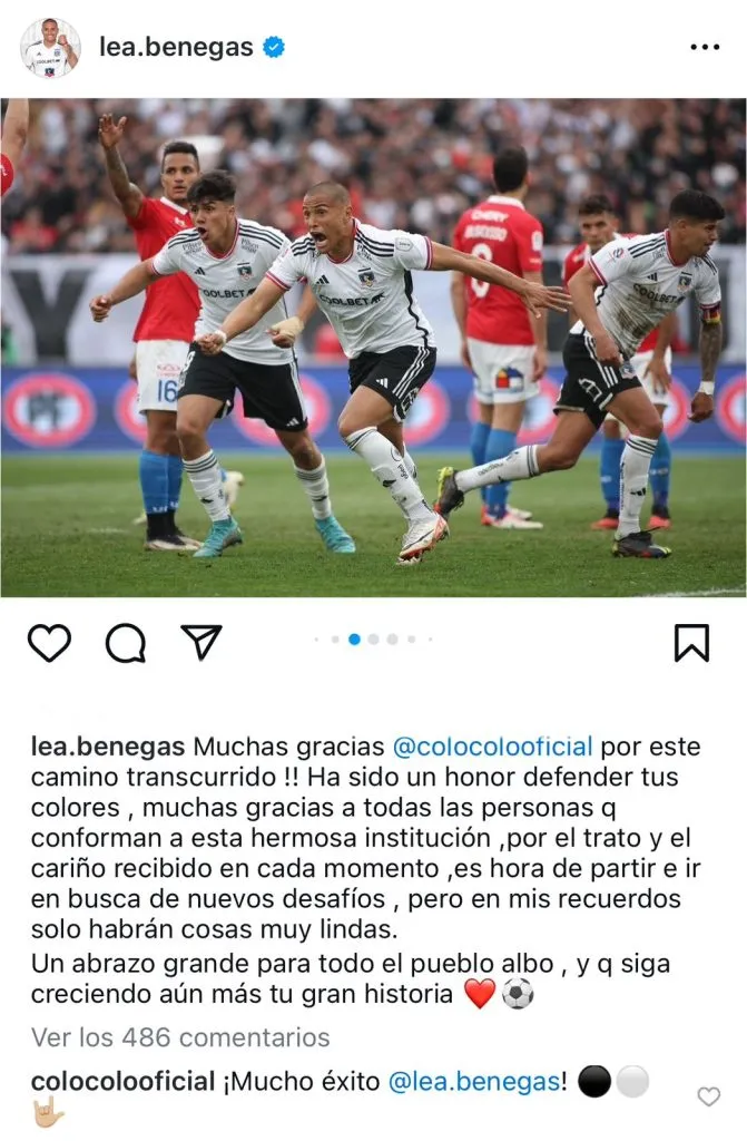Captura de la publicación de Leandro Benegas en Instagram.