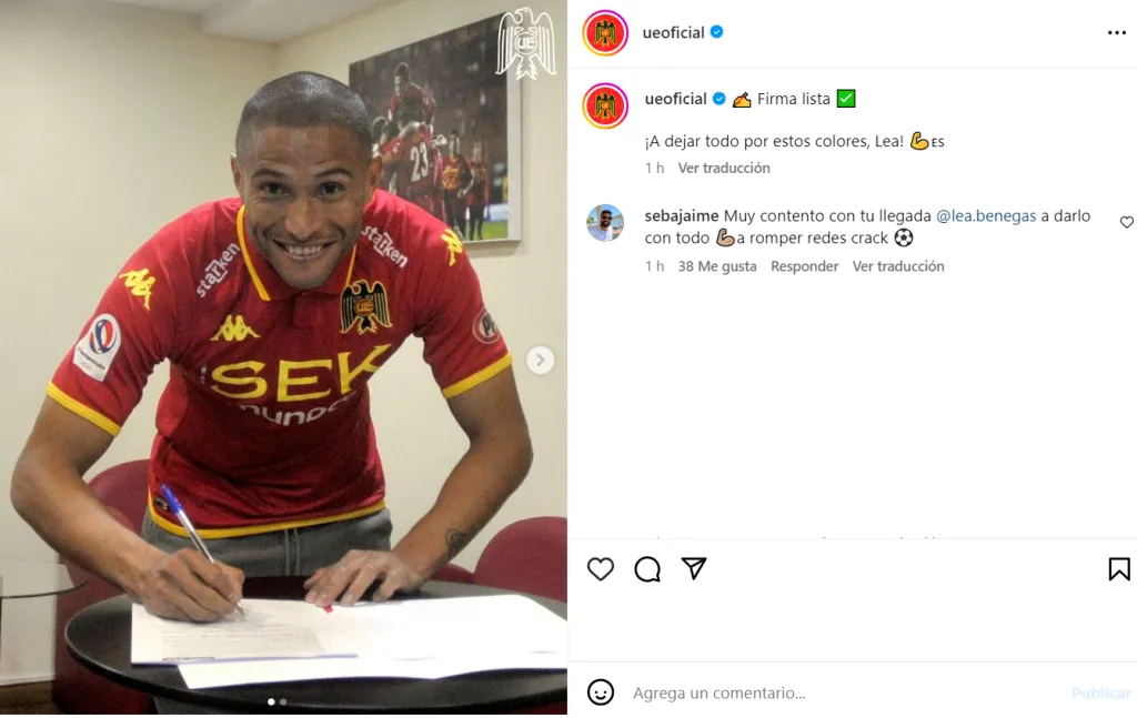 Sebastián Jaime está contento por la llegada de Leandro Benegas a Unión Española.