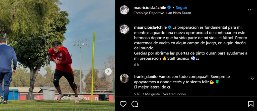 Captura de la publicación de Mauricio Isla en Instagram.
