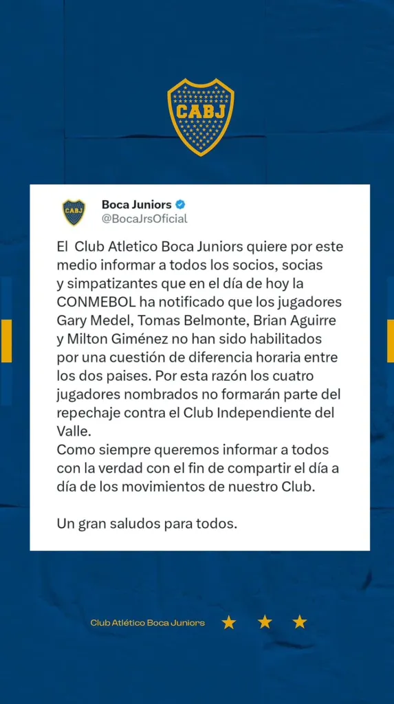 El comunicado oficial de Boca Juniors.
