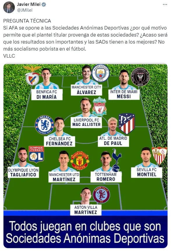 Este fue el post de Javier Milei en su cuenta de X