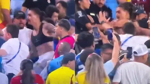 Darwin Núñez terminó a los golpes con los hinchas colombianos. (Foto: Captura)