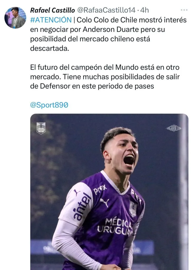 Posteo en X del periodista uruguayo Rafael Castillo.