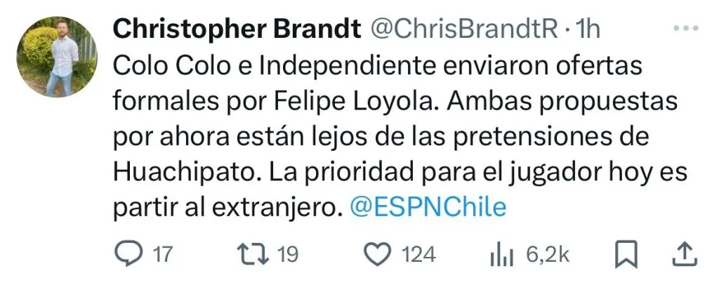 Captura del posteo de Christopher Brandt en X.