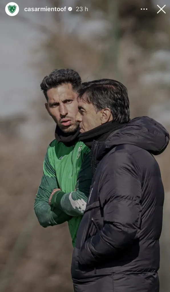Captura de la historia de Instagram de Sarmiento donde aparecen Juan Manuel Insaurralde y Gustavo Quinteros.