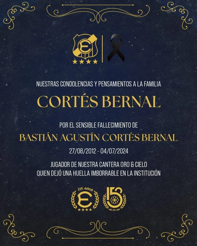 Everton lamenta el fallecimiento de Bastián Cortés. (Foto: @evertonsadp)