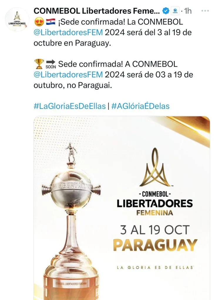 Captura de la publicación en X de la Conmebol Libertadores Femenina.