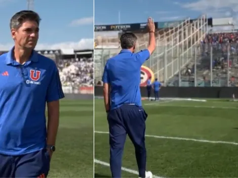Pellegrino ya es figura: salta a la cancha del Monumental a saludar al hincha de la U
