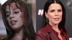 Neve Campbell como Sidney Prescott en 1996 y Neve Campbell en la premiere de Scream 5.