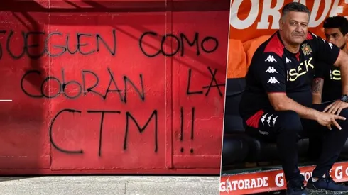 Barra de la Unión vandalizó el Santa Laura con duros mensajes hacia el equipo.