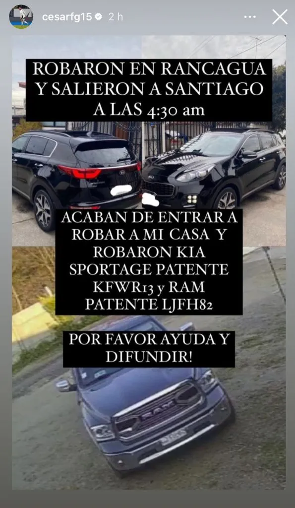 Captura de la historia de Instagram de César Fuentes.