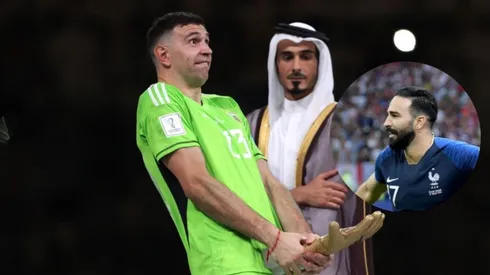 Adil Rami no tuvo piedad con Dibu Martínez.