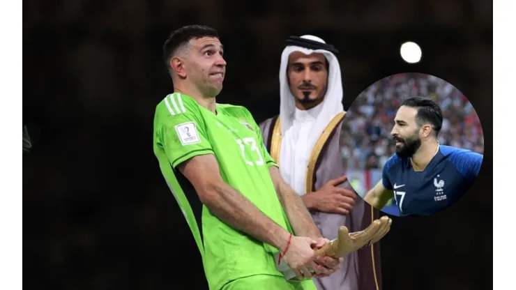 Adil Rami no tuvo piedad con Dibu Martínez.
