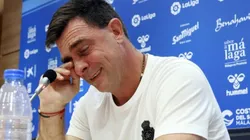 Pablo Guede llora en su despedida del Málaga