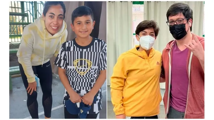 Jugadoras de la U femenina Yessenia López y Valentina Díaz cumplen como vocales de mesa durante el Plebiscito de salida