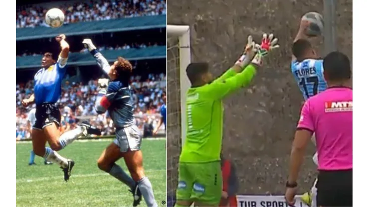 Felipe Flores emulando la mano de dios de Diego Armando Maradona