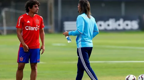 Corujo y Beccacece en un entrenamiento de la U.