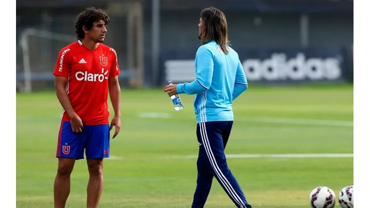 Corujo y Beccacece en un entrenamiento de la U.