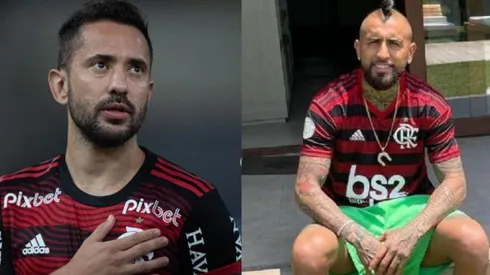 Vidal comienza a probarse la camiseta de Flamengo de Brasil.