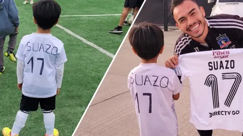 Gabriel Suazo le obsequio la camiseta al pequeño Lorenzo