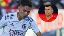 Gary Medel saluda al mediocampista de Colo Colo, Joan Cruz