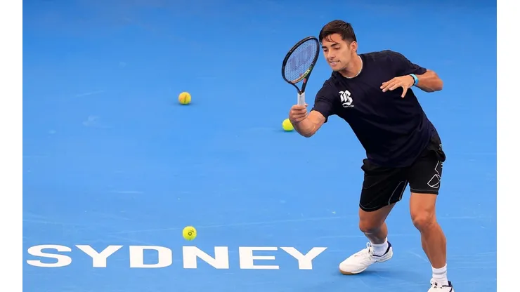 Cristian Garin entrenando en el Ken Rosewall Arena para el debut en la ATP Cup.