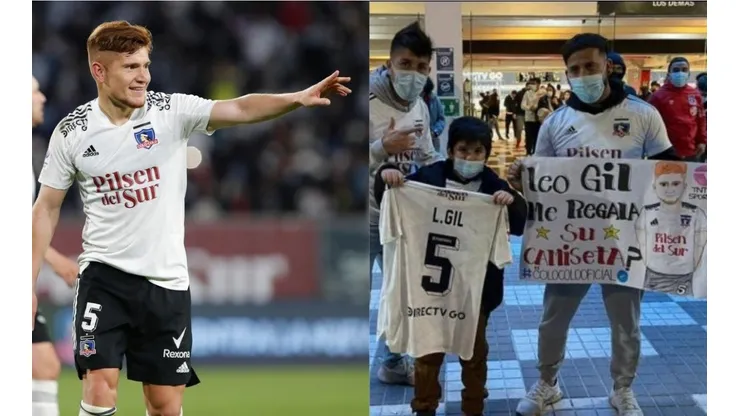 Leo Gil no tuvo problemas para regalarle su camiseta a un joven hincha albo.