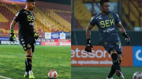 Diego Sánchez y Miguel Pinto defienden el arco de la Unión Española