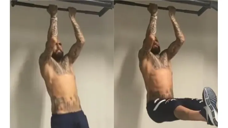 Arturo Vidal se entrena con barras en la previa al compromiso frente a Uruguay