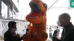 Joven disfrazado de Dinosaurio acude a votar al Estadio Monumental